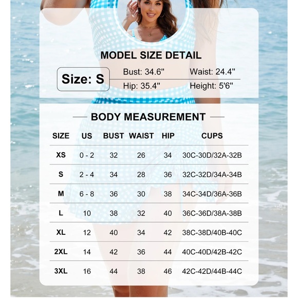 Blooming jelly High Waisted Bikini Set swimsuit Tummy Control Gingham swimwear - Picture 11 of 11